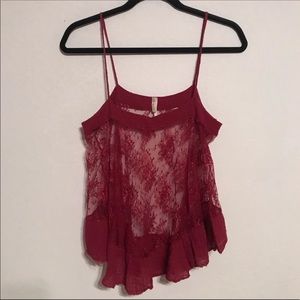 ✅3/$15 SALE Free People Sheer Red Lace Tank S